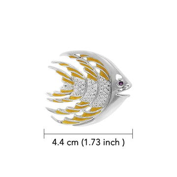 Tropical Fish Silver Brooch with Yellow Enamel TBR264 - Jewelry